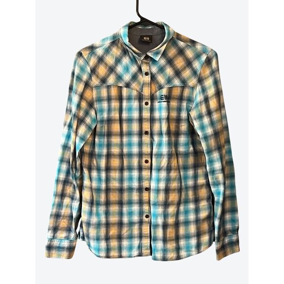 State of Elevenate Women's Medium E11 Plaid Lightweight Flannel Yellow Teal - Picture 1 of 7
